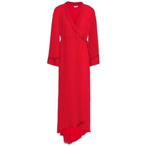 GANNI Asymmetric polka-dot georgette midi wrap dress